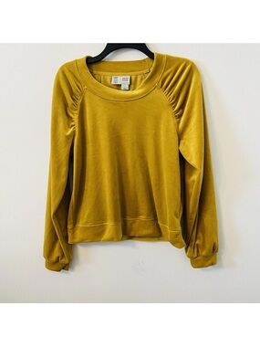 Anthropologie Saturday Sunday Kamira Ruched Sweatshirt Mustard Yellow Size S